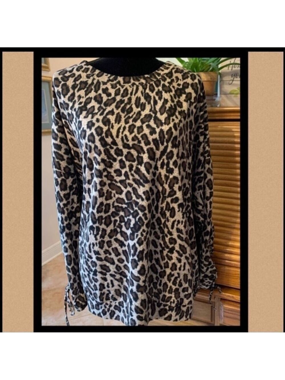 EASEL Leopard animal print brushed knit long sleeve oversize sweater neutral